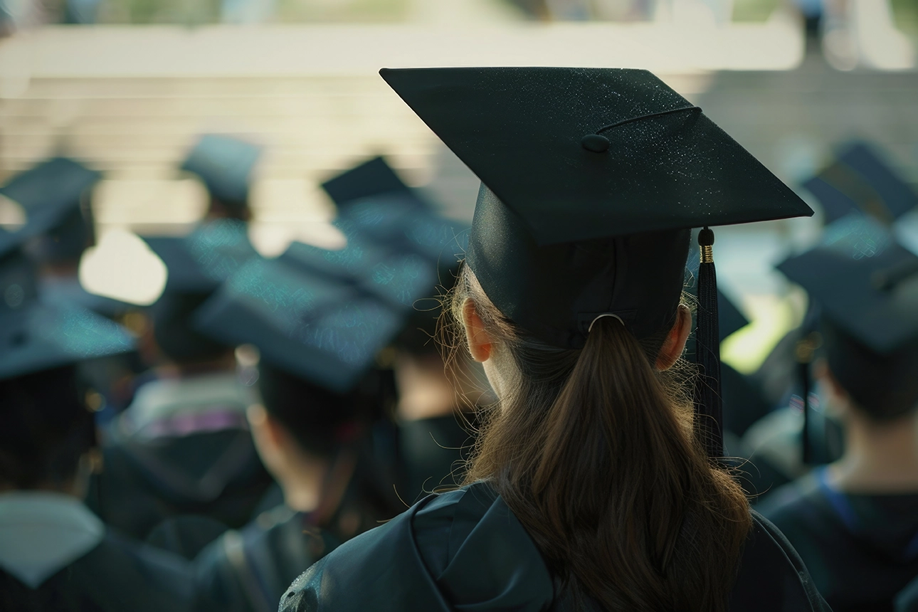 graduation students in cap and gowns